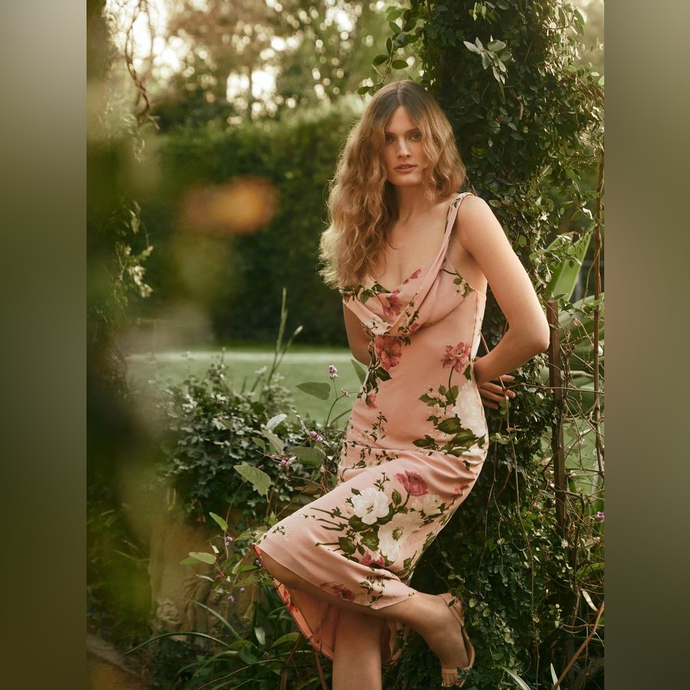 Reformation Pink Floral Midi Dress